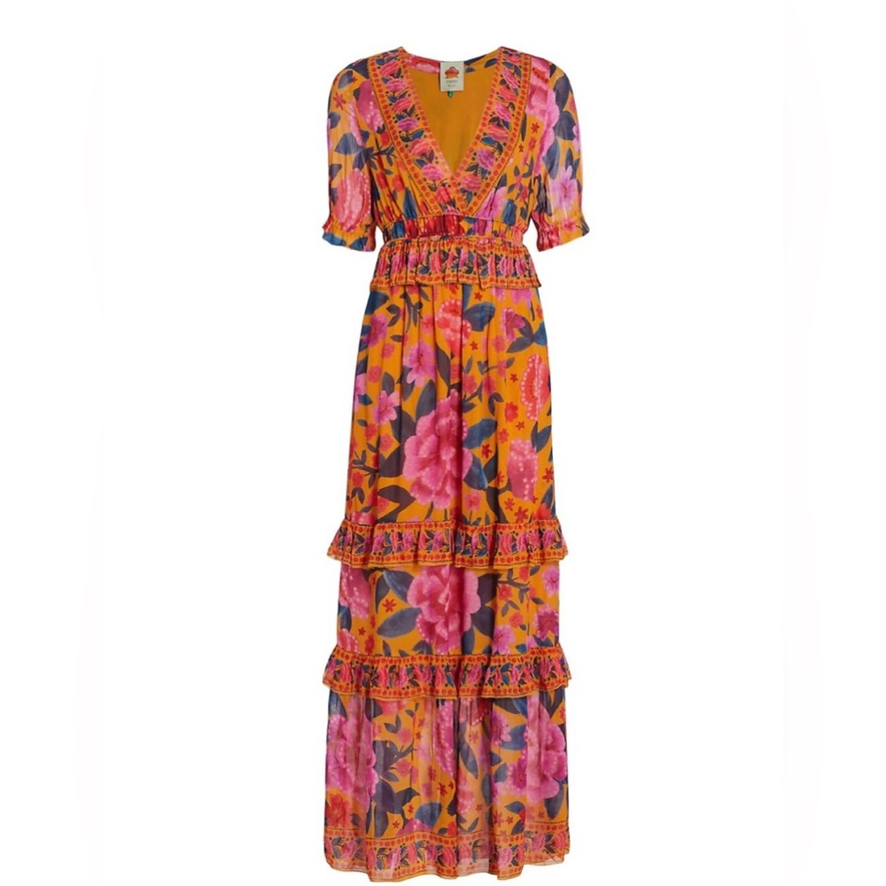 FARM Rio Pink & Mustard Floral Maxi Dress